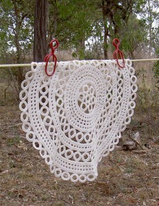 pegs holding a delicate doily